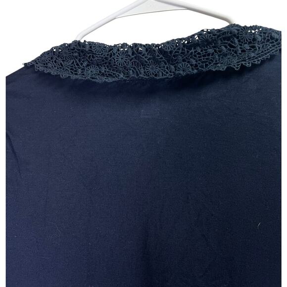 Lauren Ralph Lauren Navy Blue Crochet Ruffle Neck Blouse Petite Small - Picture 6 of 7